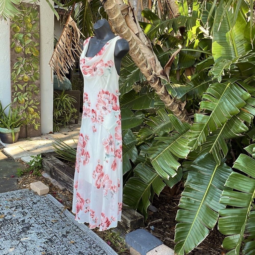Robbie B drop waist  cowl neck  bias cut floral dress